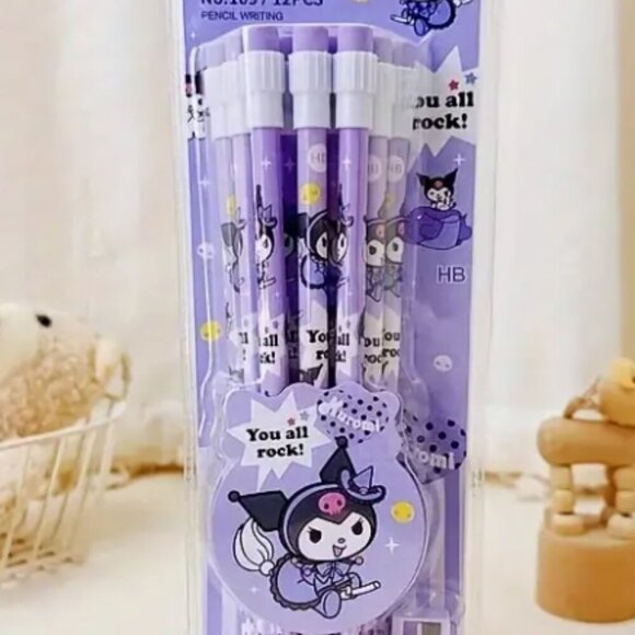 Sanrio Kuromi Delight - 12pc HB Pencil Set with Art-Ready Roller - Picture 1 of 5
